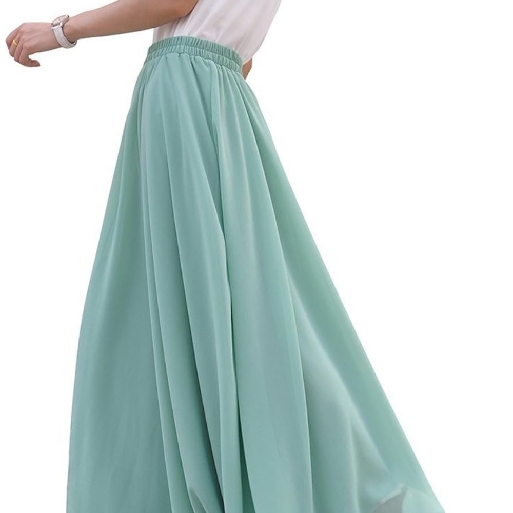 NWT Green teal aqua A-Line Maxi Skirt with scarf/ top for Cocktail Events